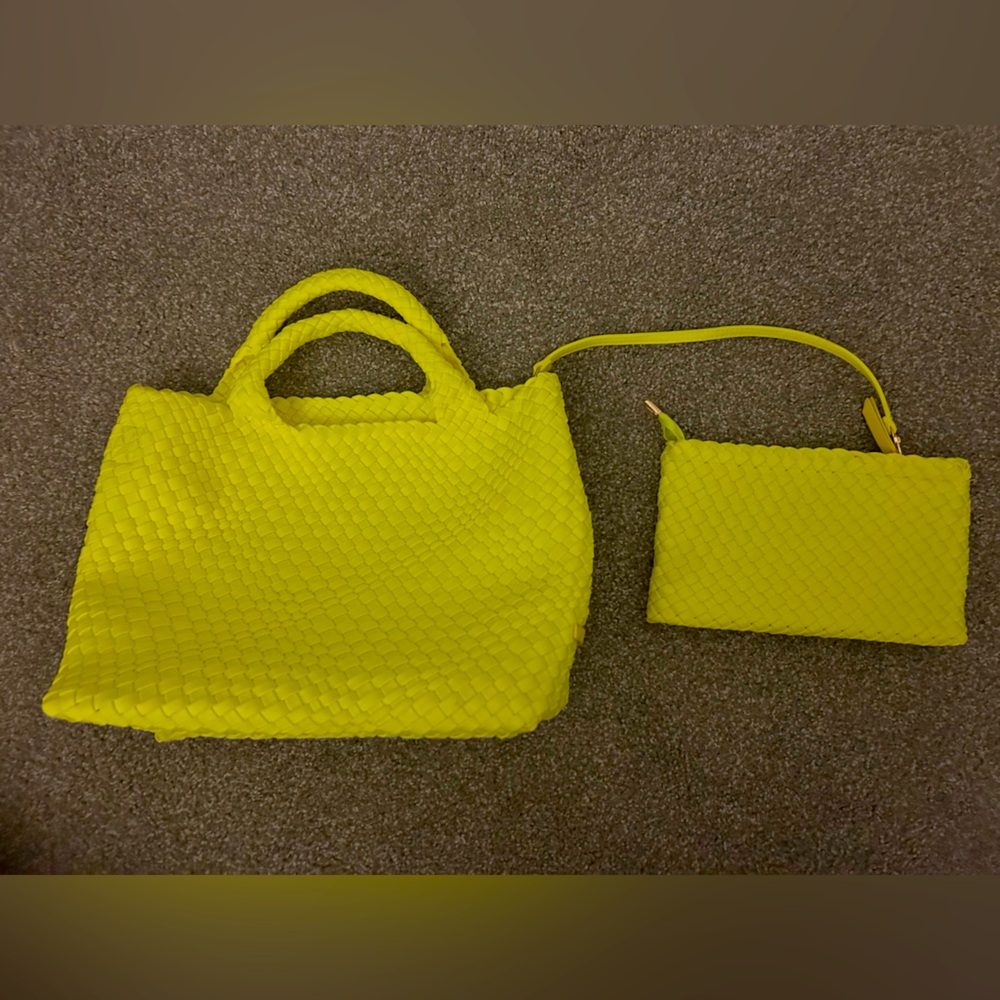 Ah•dorned woven bag medium size, color highlighter yellow. Used gently